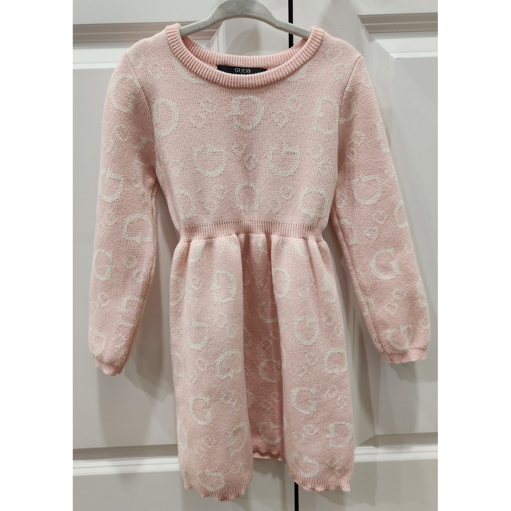 Guess Kids‎ Girls Pink Monogram Logo Knit Sweater Dress 4T Long Sleeve